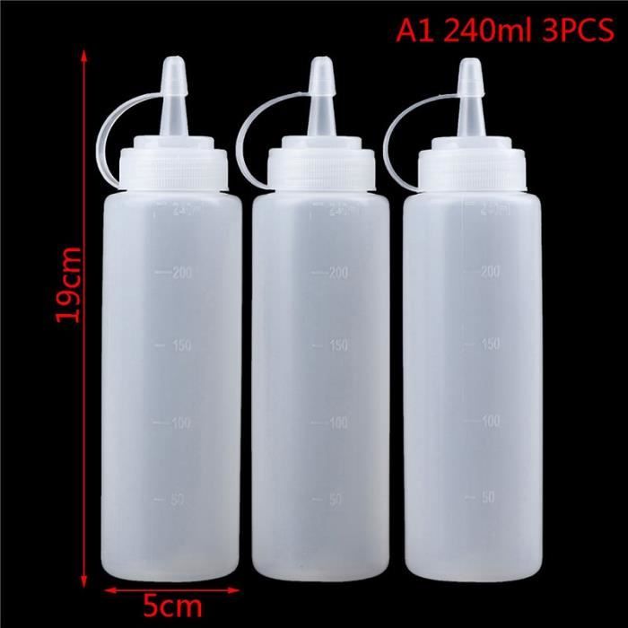 Lot De 6 Bouteilles Souples à Condiments - Transparentes Avec Bouchon - Pour Sauce, Ketchup, Mayonnaise