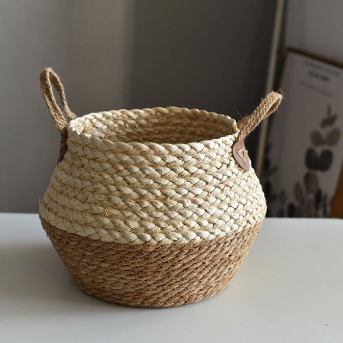Pot De Fleurs En Paille Tissée - Design Naturel Et Couche Imperméable - Pour Plantes D'intérieur, Balcon Ou Décoration - Taille S - 8