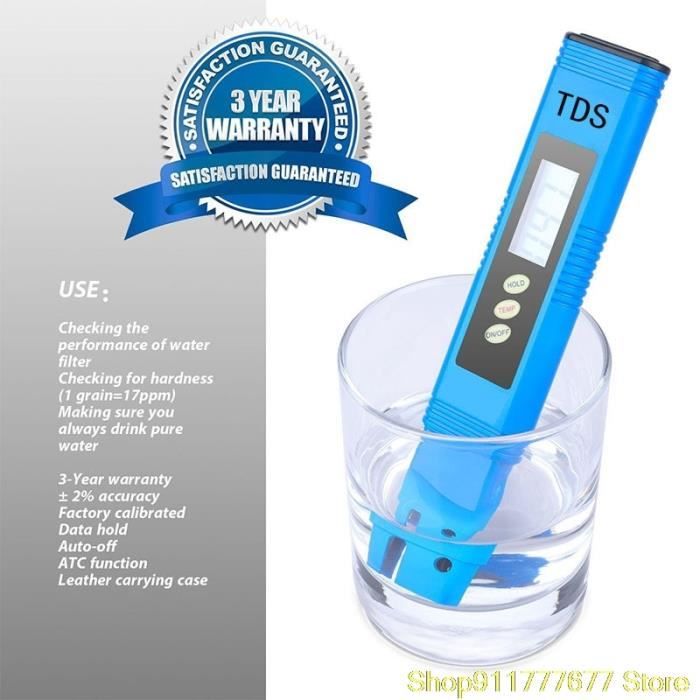 Testeur D'Eau Numérique TDS - Stylo Mesure Pureté De L'Eau 0-9999 Ppm, Étanche, Écran LCD