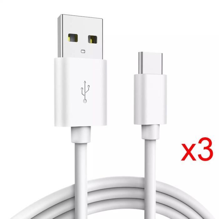 Câbles USB Type-C - E.F.CONNECTION - Lot de 3 - Compatible OPPO Reno 6 et Find X5 - 1 Mètre - Blanc