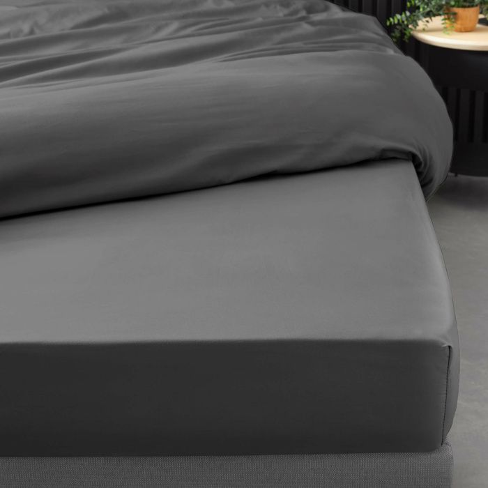 Drap housse 180x200 cm - Percale 100% coton - Bonnet 30 cm - Anthracite