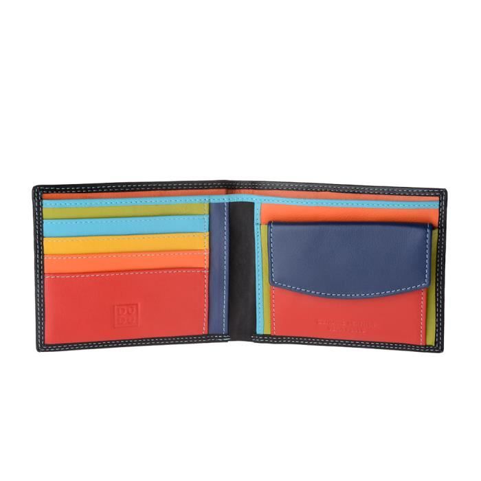 DUDU Portefeuille pour homme en cuir de vachette Nappa multicolore avec porte-monnaie. Lignes simples et design fonctionnel un access... 