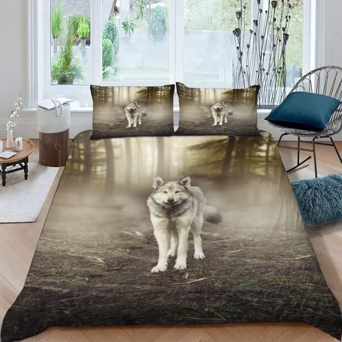 Parure De Lit 3 Pièces Cheval Courant Blanc Noir 200x200cm - Housse De Couette + 2 Taies D'Oreiller