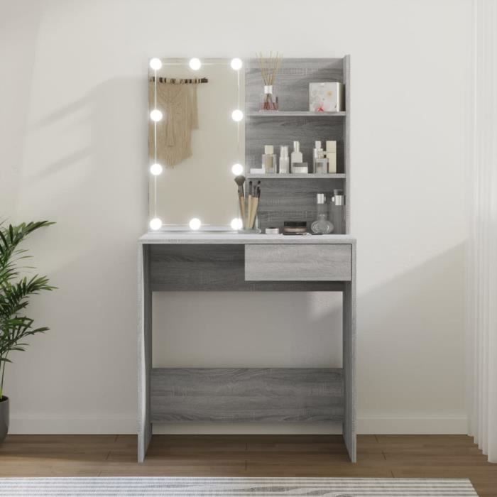 Coiffeuse - ESTINK - Sonoma gris - 745x40x141 cm - Bois dingénierie - LED intégrée