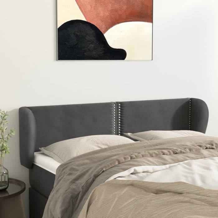 famirosa tête de lit avec oreilles gris foncé 147x23x78-88 cm velours-053