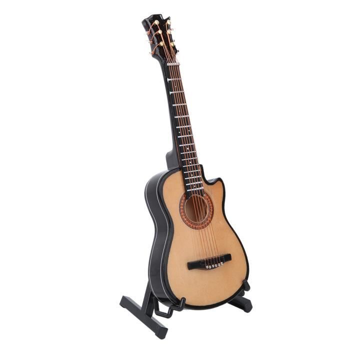 Guitare Miniature En Bois Avec Support - Modèle Décoratif Artisanal Pour Étagère, Bureau, Collection