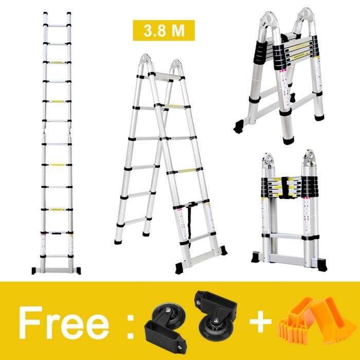 EN 131 Certifi/é 2 x 4 Marches Argent 150 kg Capacit/é Finether /Échelle Multifonctions 3.2 pieds ESCABEAU Marchepied en Aluminium Pliable Portable /Échelle Marche Tabouret Antid/érapant