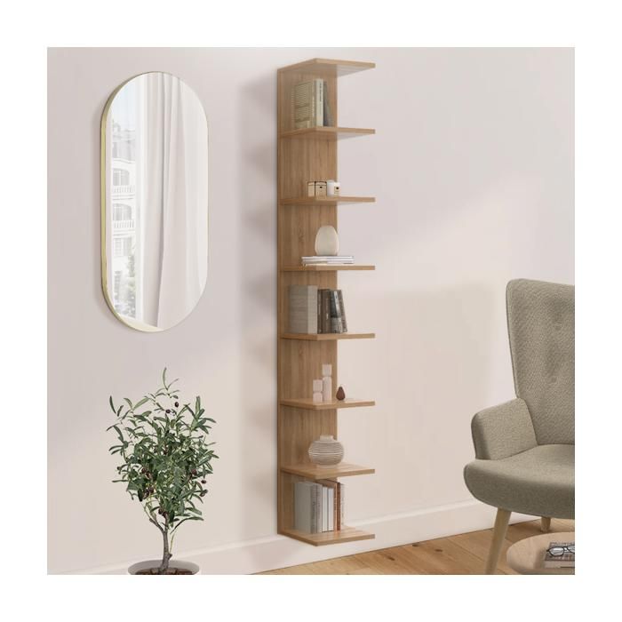 IDMARKET Etagère murale suspendue double position CHIARA 8 étagères façon hêtre 190 cm