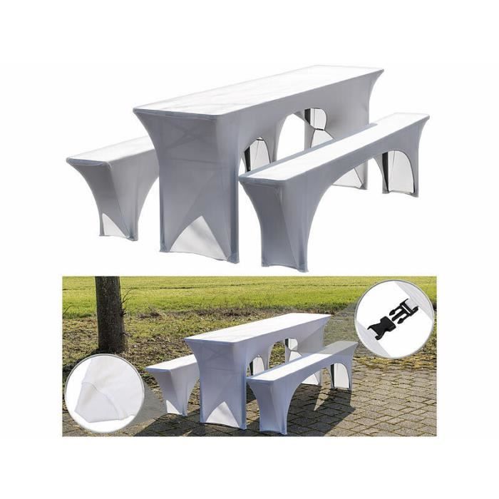 3 housses extensibles pour table et bancs - coloris blanc