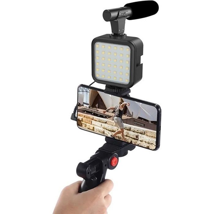 Kit Smartphone Vidéo Microphone avec Lumière LED Support Téléphone Trépied  Compatible avec iPhone, Samsung, Huawei, Android po - Cdiscount Appareil  Photo