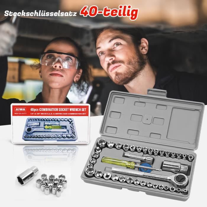 Wopeite Coffret De 46 Pièces Douilles 1/4" Chrome Vanadium + Embouts + Clé à Cliquet – Idéal Bricolage Auto Moto
