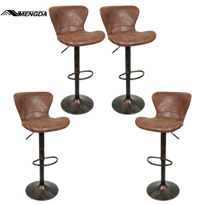 Tabouret de Bar réglable en Hauteur en Similicuir - MENGDA - Style rétro - Marron - Intérieur - 120 kg