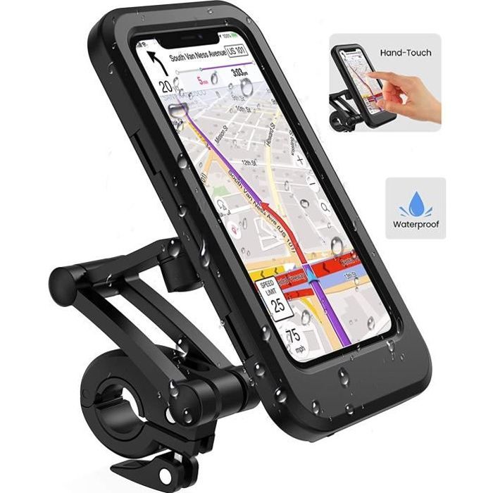 Support pour téléphone portable à vélo Moto, support étanche avec écran tactile, pour iPhone Samsung Huawei jusqu'à 6,7 pouces, Noir