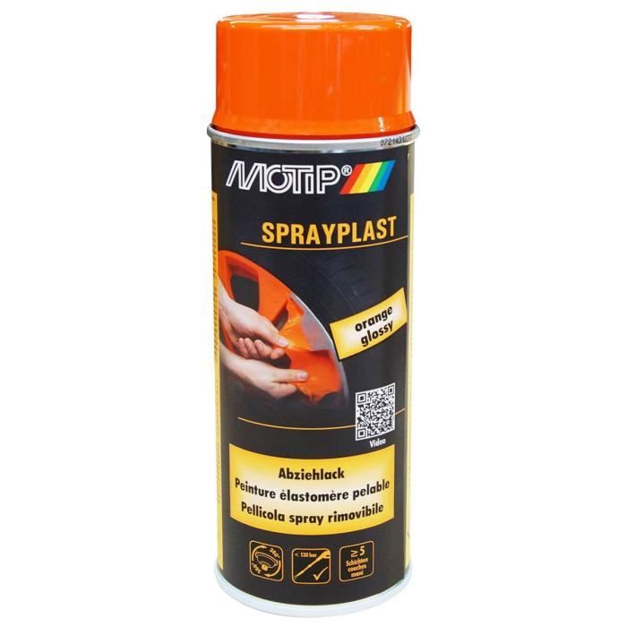 Bombe de peinture orange brillant élastomère pelable Motip Sprayplast 396564