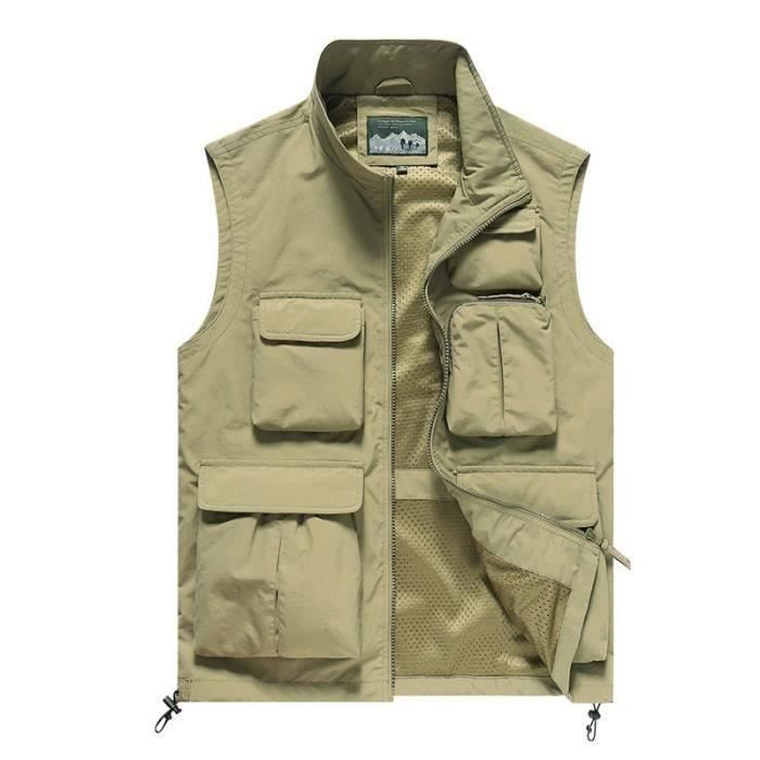 Homme Gilet Veste sans Manches Multipoches Gilet de Plein air pour