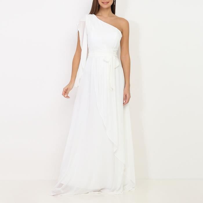 robe portefeuille blanche à manche asymétrique
