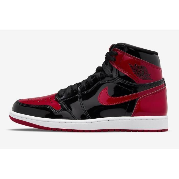 Baskets Air Jordan 1 High OG Patent Bred 555088-063 Homme Chaussures Entraînement de Sport Noir Rouge