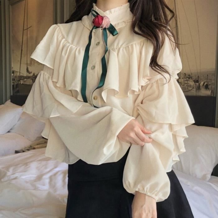 Chemise femme avec volants et manches longues chic