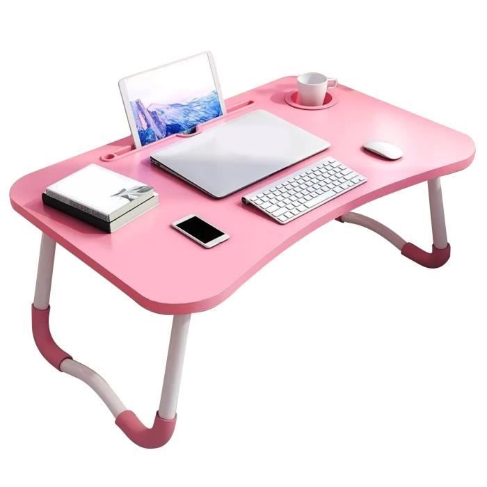 Bureau Pour Ordinateur Portable, Pliable, Avec Port De Charge USB, Porte- Gobelet, Tiroir De Rangement, Pour Lit, Canapé, Travail, Lecture, Noir