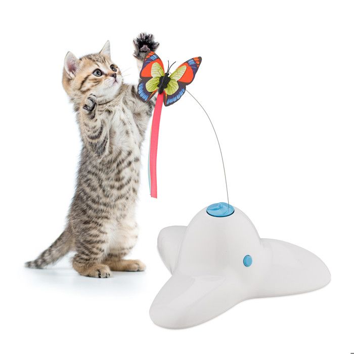 Meilleurs prix pour Relaxdays Jouet pour chat avec papillon accessoire interactif H x L x P : 335 x 205 x 18 cm blanc