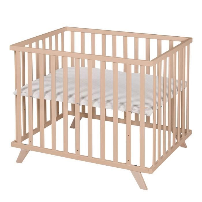 Parc+bebe+-+ROBA+-+75+x+100+cm+-+Tapis+de+parc+Lil+Planet+gris+inclus+-+Bois+naturel