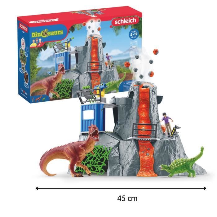 Expédition au grand Volcan, set de figurines dinosaures avec un volcan en éruption LED, une figurine