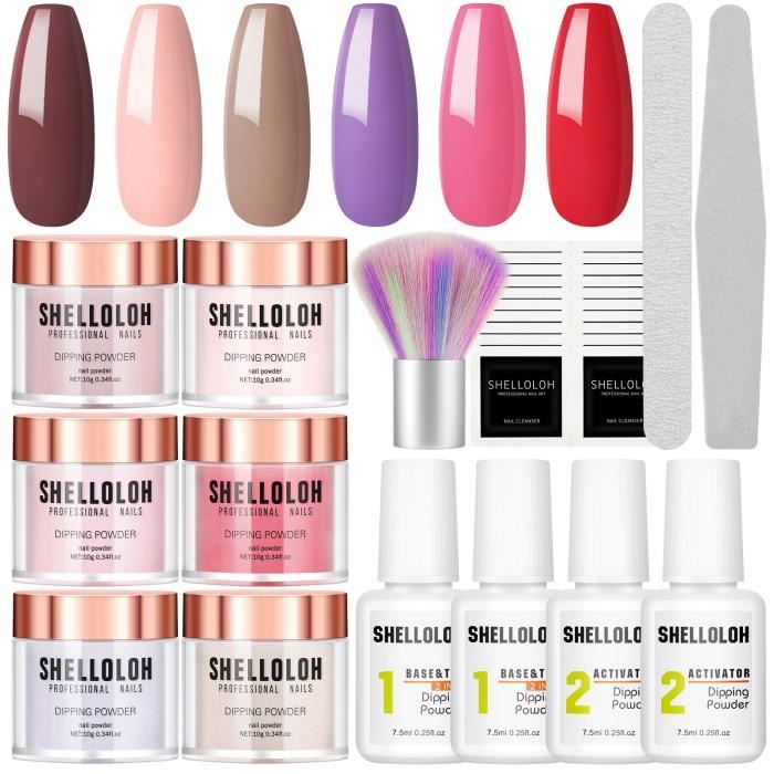 SHELLOLOH Dip Powder Kit Poudre Ongles Dipping Poudre 6PCS*10g Système