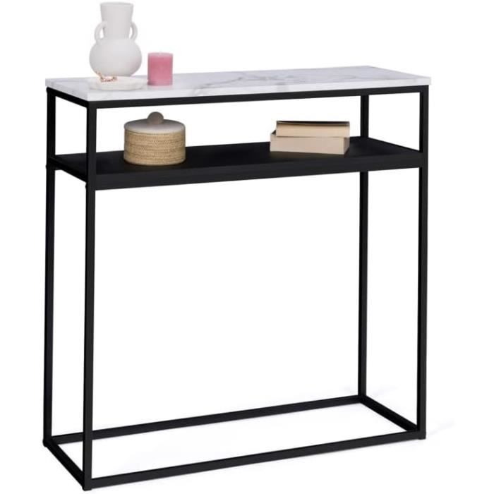 Console Marbre IDMarket - Console Double Alaska Effet marbre et Bois Noir Pied métal16 ...