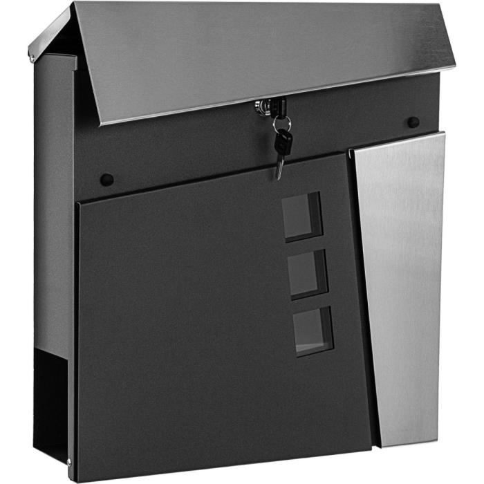 STILISTA® Boîte aux lettres murale "Cologne", métal thermolaqué et acier inoxydable, L 37 x H 37 x P 11 cm, couleur anthracite