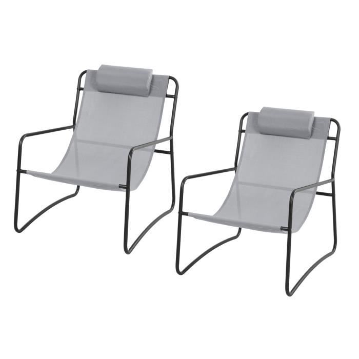 SVITA Set de 2 Fauteuils de Relaxation Outdoor Chaise de Jardin avec Coussin Chaise Longue Grise