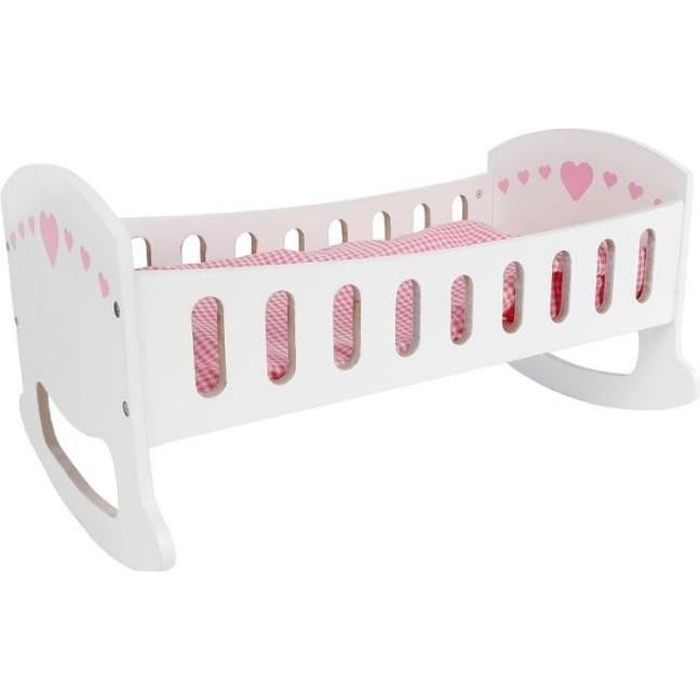 TOM lit à bascule de poupée 47 cm bois blanc/rose