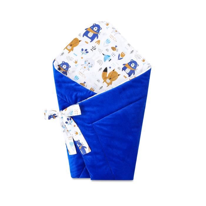 Gigoteuse d'emmaillotage bébé couverture, Nid Réversible universelle pour Garçon et Fille poussette Animaux–Velours Bleu