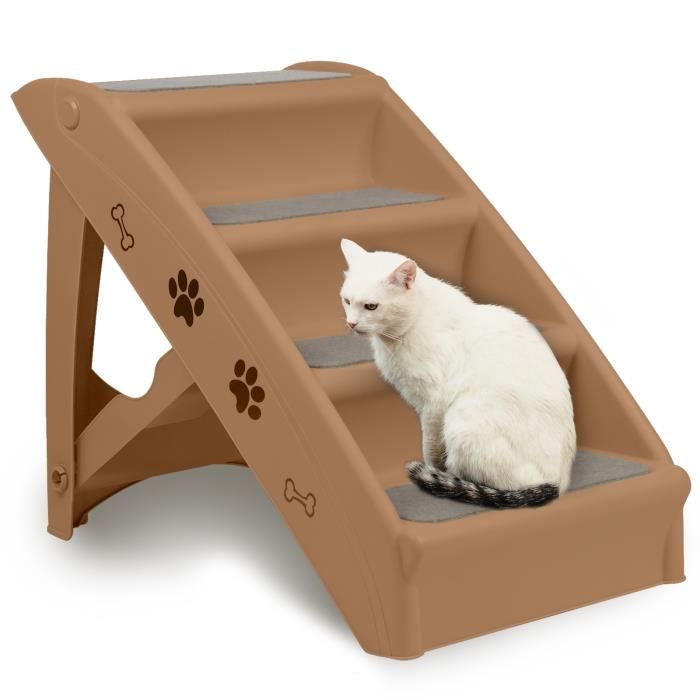 Meilleurs prix pour Escalier Pliable pour Petits Chiens et Chats - UISEBRT - 4 Marches - Antidérapant - Marron