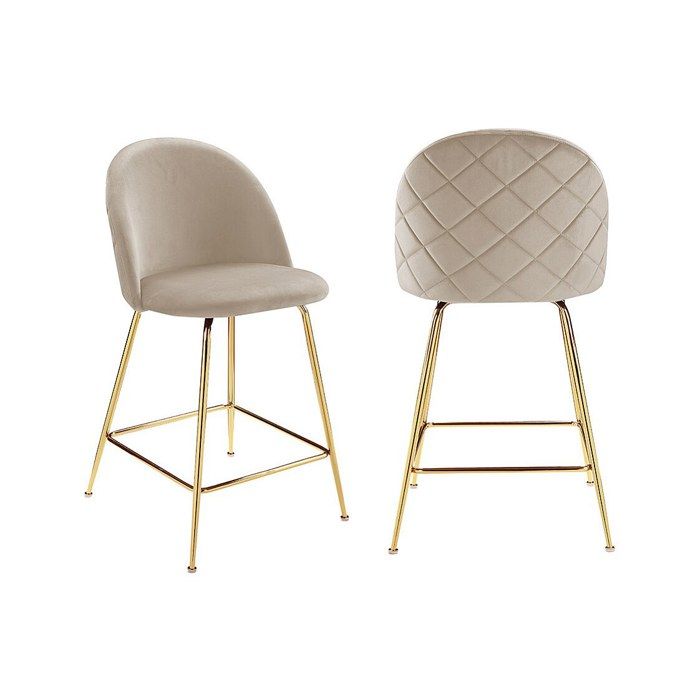 Lot de 2 tabourets de bar en velours et acier inoxydable doré - Beige - MELBOURNE Lot de 2 tabourets de bar en velours et acier inoxydable doré - Beige - MELBOURNE