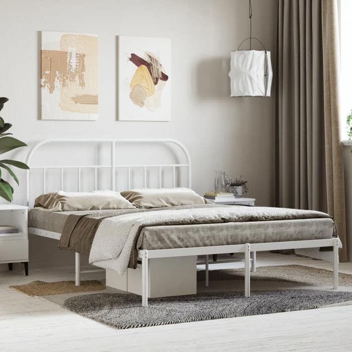 vidaXL Cadre de lit métal avec tête de lit blanc 140x190 cm 353684