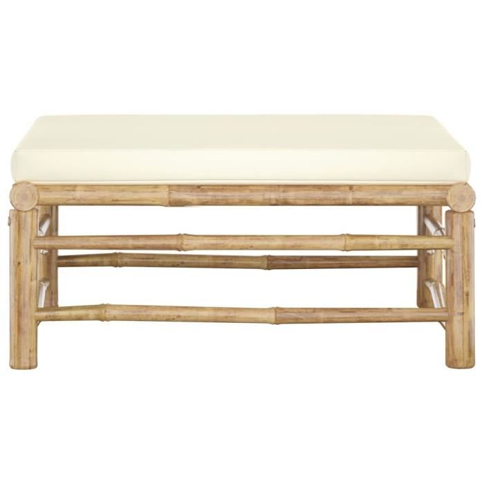 Repose-pieds Jardin Bambou VidaXL - Avec Coussin Crème, Style Ottoman