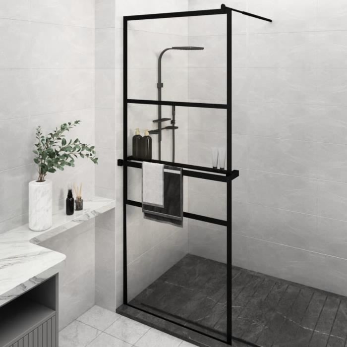 VidaXL Paroi de douche avec étagère Noir 80x195 cm Verre ESG&Aluminium 3185447