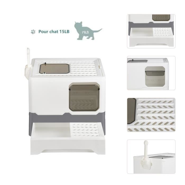 Comparer les prix de Willonin® Bac à Litière pliable pour chat, Maison de Chat Toilette tout-fermé, Anti Odeur Avec pelle et tiroir, Gris 45x35x38 CM