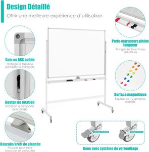 Tableau Blanc Sur Pied 90x60cm SWANCROWN - Hauteur Réglable 91-160cm | Effaçable à Sec & Magnétique