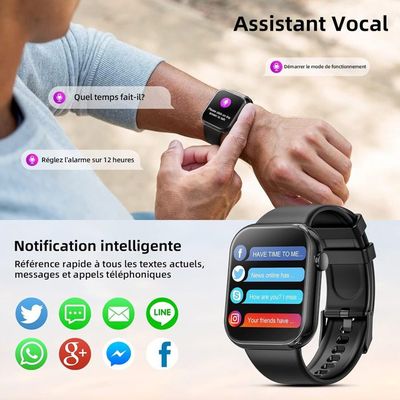 Montre Connectée Homme Militaire,1.96"Smartwatch Homme Avec Appel Bluetooth, Étanche 5Atm,100+Modes Sportifs,Podometre/Sommeil/Fréq - Téléphonie