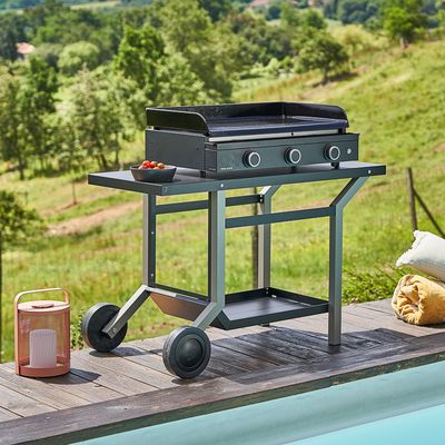 LITTLE BALANCE 8573 Chariot Multi-Pro Inox/Noir – Desserte à Roulettes XXL Pour Plancha, Barbecue & Cuisine D’Extérieur – 109x57x87 Cm