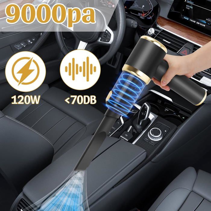 KLYNGTSK Aspirateur Voiture 4-en-1 Puissant 25KPA Sans Fil - Mini Aspirateur Moteur Brushless 9000mAh