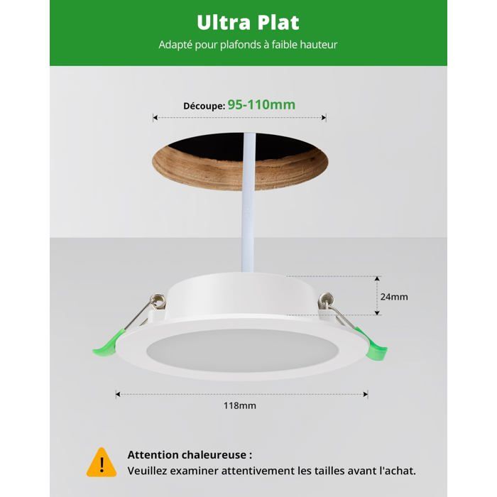 Lot De 6 Spots LED Encastrables Ultra Plats IP44 Blanc Chaud 400 Lm,5W