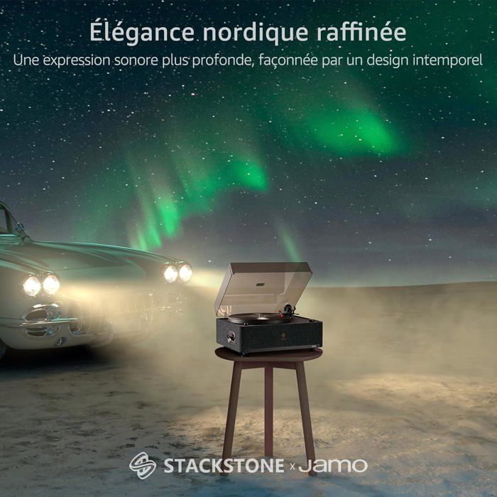 Platine Vinyle Bluetooth STACKSTONE DS07 Avec Enceintes JAMO - Design Scandinave, Son Hi-Fi, 33/45 Tours | Suspension Anti-vibration