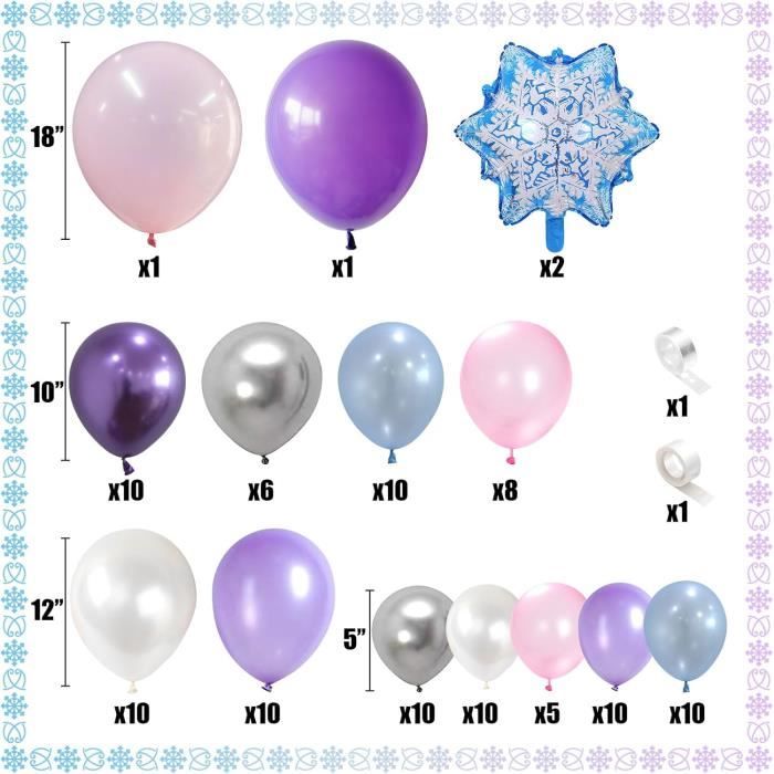 Guirlande De Ballons Bleu Violet Rose Argenté - Reine D'Hiver - Guirlande  De Ballons Avec Flocons De Neige - Perles Pastel -[u8921]