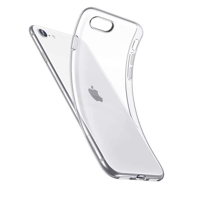 Coque IPhone SE 2020 + 2 Protections écran - Housse Silicone Transparente Noire - Neuf