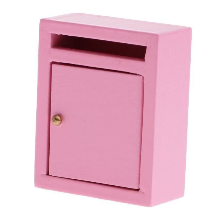 Miniature Boîte Aux Lettres en Bois Mail Box Décoration De Jardin Poupée 1/12 Dollhouse Fushia