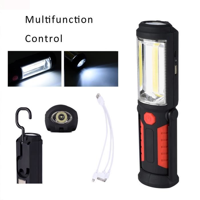 Lampe torche rechargeable USB torche LED travail lumière Portable  magnétique COB crochet suspendu pour lampe de réparation de camp -  Cdiscount Auto