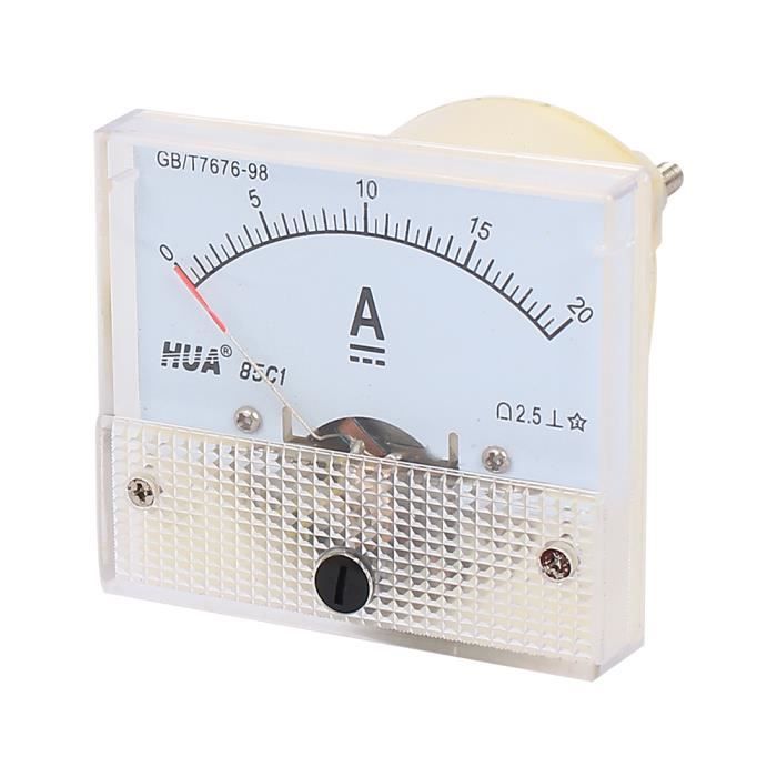 Ampèremètre Analogique AC/DC 0-20A DH50 - Aiguille - Dimensions 50x50mm - Marque Uxcell