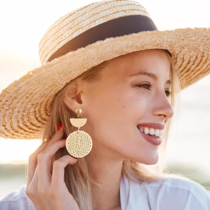 Boucles D'Oreilles Rondes Creuses Vintage Années 70 - Style Rétro Blanc En Résine Pour Femmes